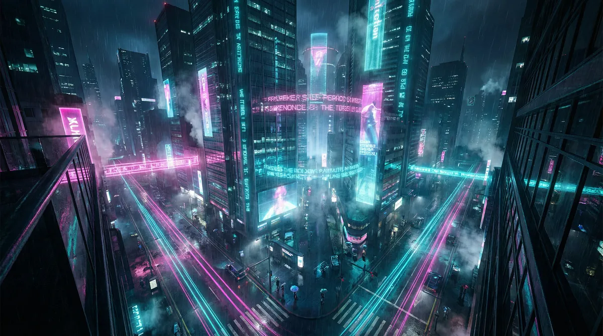 夏家三千金2部 竖屏短剧平台首页背景 - 赛博朋克都市夜景